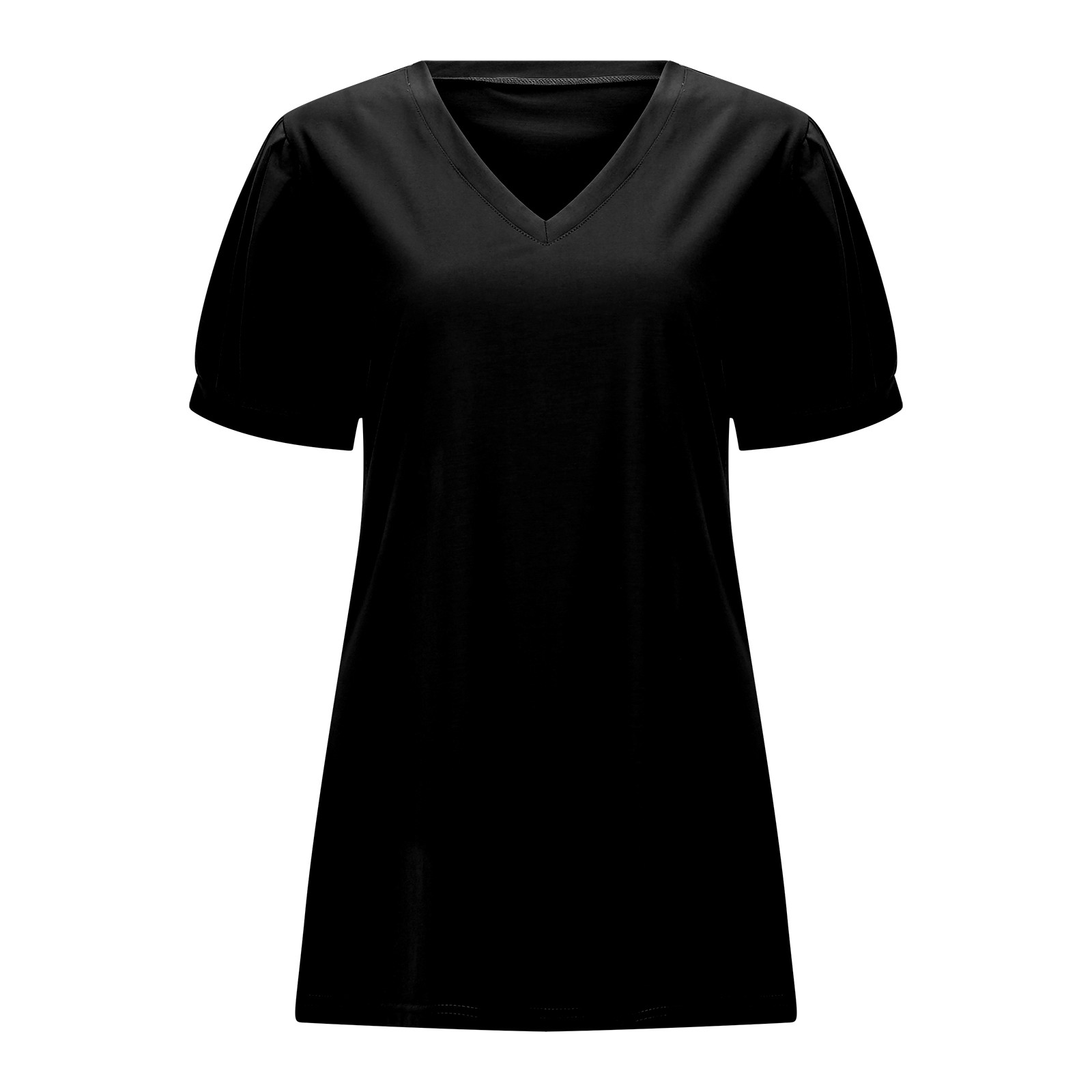thumbnail image 4 of Camiseta holgada de manga corta y cuello en V para mujer: diseño con mangas abullonadas, cómoda mezcla de poliéster y spandex para uso informal, 4 of 8